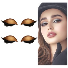 Lazy Eye Shadow Eyelash Patch, Convenient Eyeshadow Eyelash Patches, 3-in-1 Self-Adhesive Reusable Fast Eye Makeup Stickers with False Lashes, Shadow, Eyeliner, for Party, Prom (Gold,2 Pairs)