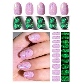 Semi Cured Gel Nail Strips, Luminous Glitter 20pcs Adhesive UV Sticker, Wraps for Home Manicure DIY