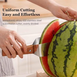 Triangle Watermelon Cutter, Watermelon Slicer Cutter Tool, 430 Stainless Steel Watermelon Cutter with Wooden Handle for Watermelon Melon Apple