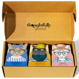 Thoughtfully Gourmet Cat Lover's Tea Gift Set: Includes 24 Teas in 6 Flavors with Stylish Cat Art and Fun Quotes for Cat Moms and Dads, Set of 24