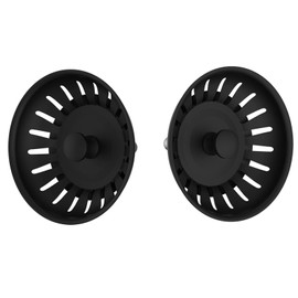 KANARY Stainless Steel Kitchen Sink Strainer Basket-Replacement for Standard Drains(3-1/2 inch)-Ball-Lock Rubber Stopper (2-Pack, Matte Black)