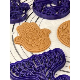 Premium Quality Set of 4 Cookie Cutters Mold Hamsa, Magen David (David's Star), Hanukkah Menorah Savivon (Dradel) 4.5" inch Produced by 3D Kitchen Art