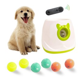 BESTHLS Automatic Dog Ball Launcher Interactive Tennis Ball Thrower Machine for Small Medium Dogs Fetching Distance 10-30ft (White2, Remote Included)