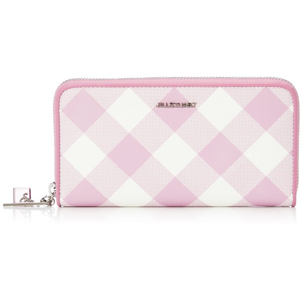 Jill Stuart JSLW2CT1 Round Zipper Long Wallet, Candy Cube, Printed Check Pattern, Refreshing, Original Charm Included, Rose Pink, pink, (rose pink)
