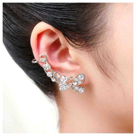 Cimenexe Bohemian Crystal Flower Earrings CZ Butterfly Climber Earrings Paved Flower Ear Crawler Earrings Silver Rhinestone Butterfly Stud Earrings Jewellery for Women and Girls