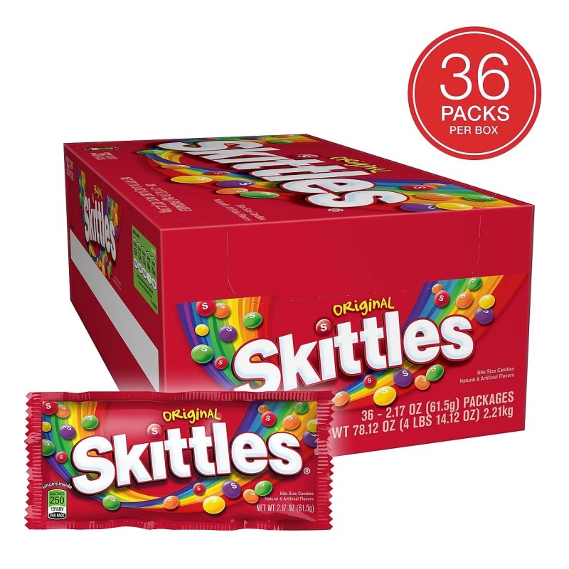 SKITTLES Original Summer Chewy Candy Packs, 36 Ct Bulk Candy