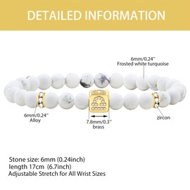 Tobestu Harmonious Just Libra Astrology Horoscope Stretch Bracelets - 6mm White Turquoise Bead Bracelet for Women Men SJYA4647