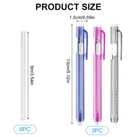 Erasable Pen, Erasable Pen, Erasable Pen, Eraser Pen Set in Pen Style, 3 Retractable Erasers + 6 Refill Erasers, Retractable Mechanical Eraser Pen, Pen Style Erasers