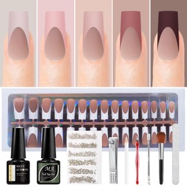 MEET ACROSS French Tip Press On Nails - Skin Tone Nude and Color Series, Medium Square X-Pro Tips Starter Kit