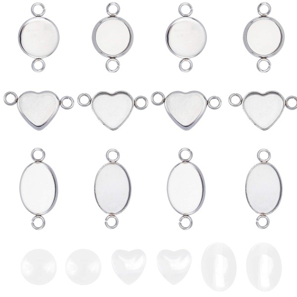 UNICRAFTALE 30 Sets Oval/Flat Round/Heart Bezel Blanks Stainless Steel Blanks