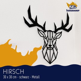 Hansmeier® Deer Wall Decoration | Metal Black | 30 x 30 cm | Waterproof, Simple, Modern | For Outdoor and Indoor Use | Metal Decoration in Industrial Style