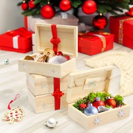 Unfinished Wood Boxes with Hinged Magnetic Lid, 4-Pack of Pinewood Craft Boxes, 14 x 8.9 x 5.1 cm Each