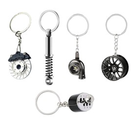 LightBeacon Pack of 5 Car Parts Key Chain, Metal Car Motorcycle Keychain, Turbocharger Keychain, Gear Lever Key Chain for Boys, Birthday Gift, Creative Car Styling, black
