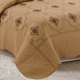MarCielo 3-Piece Fully Quilted Embroidery Quilts Bedspreads Bed Coverlets Cover Set, Burgundy, Brown, Emma(Queen Size, Taupe)