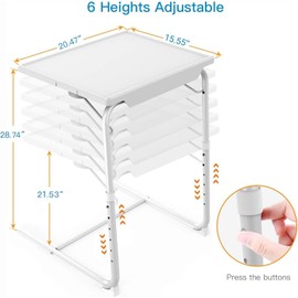 Adjustable TV Tray Table - TV Dinner Tray on Bed & Sofa, Comfortable Folding Table with 6 Height & 3 Tilt Angle Adjustments (White)