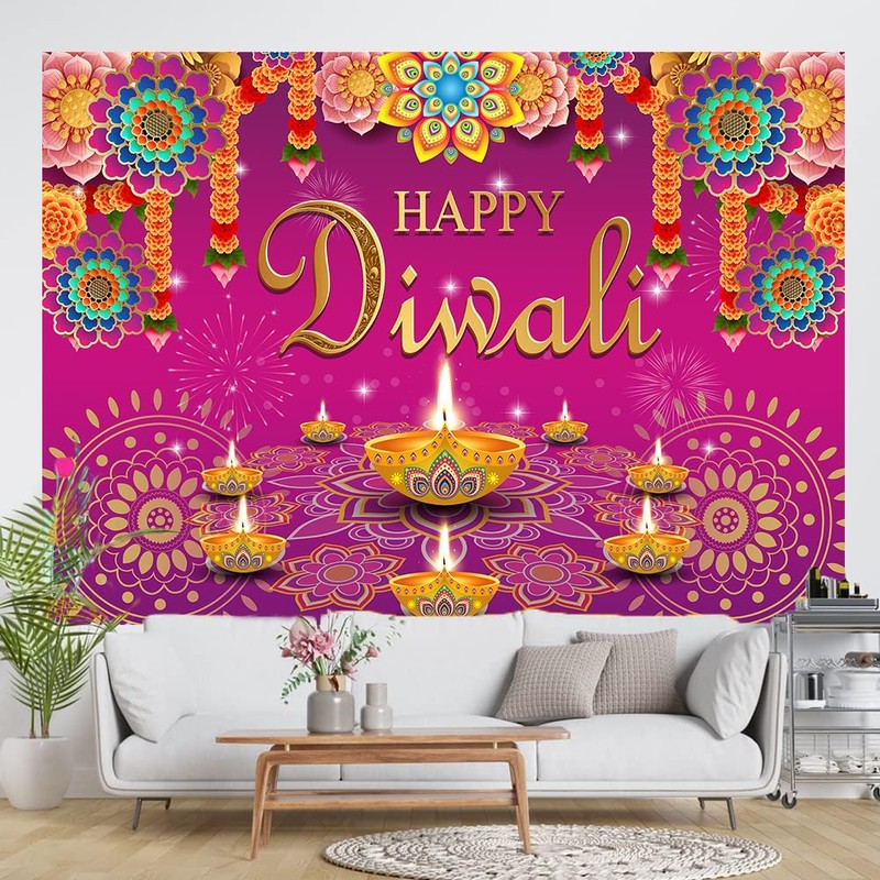7x5FT Happy Diwali Photography Backdrop Indian Diwali Background Decorations for
