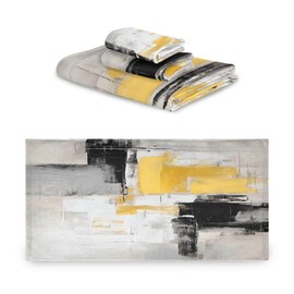 ALAZA Yellow Black Grey Print Bath Towel Set Luxury Decorative Set of 3, 1 Bath Towel 1 Hand Towel 1 Washcloth Soft Multipurpose for for Bathroom Hotel Gym Yoga Spa