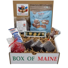 Box of Maine Candy Sweet Tooth Box - Moose Lollipop, Lobster Gummies, Maple Candy, Original Maine Needhams, Bixby Blueberry Bar, Bixby Chocolate Caramels, Chocolate Whoopie Pie