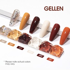 Gellen Gel Nail Polish Set, 6 Colors Warm Brown Gel Polish Set Caramel Neutral Beige Glitter Brown Nail Gel Polish Pumpkin Soak Off UV Gel Nail Kit Manicure DIY Nail Art Gifts for Women