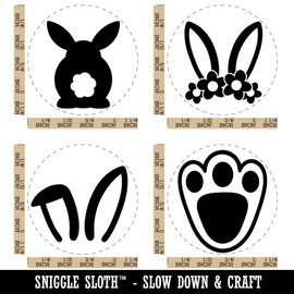 Easter Bunny Rabbit Foot Footprint Floppy Ears Rubber Stamp Set for Stamping Crafting Planners - 1-1/4 Inch Large