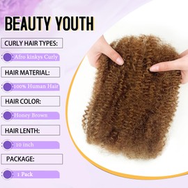 Afro Kinky-Curly Human Hair 10 Inch Honey Brown 4C Afro Kinky Curly Bulk Human Hair for Dreadlocks,Repair Locs, Micro Locs And Mini Twist