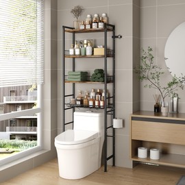 NETEL Muebles para Baño, 4 Niveles Estante para Baño, Repisa Baño con1 Portarrollos y Ventosas Antivuelco, Adapta a la mayoría de los Inodoros, Marrón