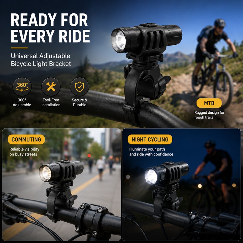 Bicycle Light Bracket for Cycling – 360° Adjustable Anti-Slip Flashlight