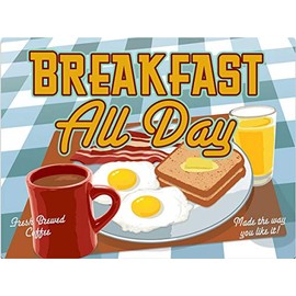 Breakfast All Day Café Kitchen Diner Vintage Retro Man Cave Bar Pub Shed Novelty Gift Aluminium Metal Tin Wall Décor Sign