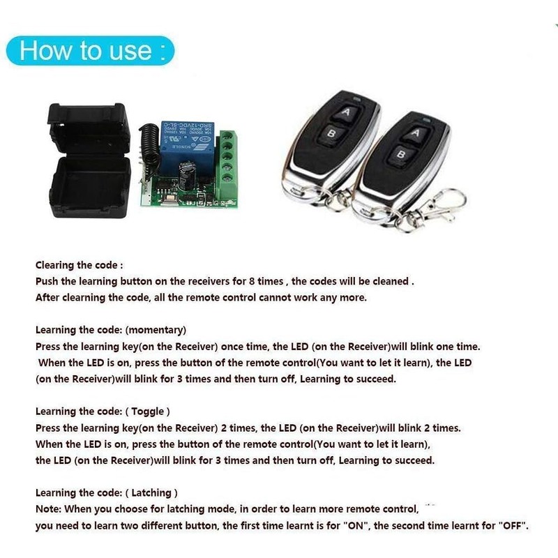 QIACHIP DC 12 V Wireless Switch with Remote Control 433
