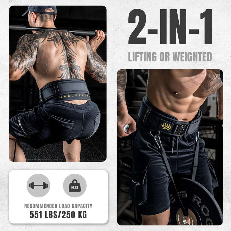 MANUEKLEAR 2-in-1 Dip Belt, Double-Layer Weight Lifting Belt