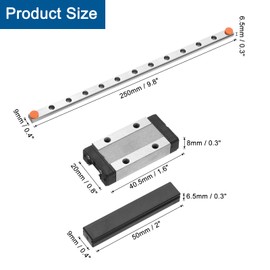 sourcing map MGN9 250mm Linear Guide Rail with MGN9H Sliding Carriage Block Bearing Steel and Plastic Mini MGN12 Linear Guide for DIY 3D Printers and CNC Machine, Silver