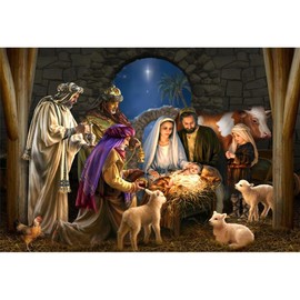 YongFoto 5x3ft Nativity Scene Backdrop Christmas Photo Backdrop Jesus Nativity Christ Manger Sheep Birth Of Jesus Background Photo Studio for Holy Communion Party Decor Banner Photo Studio Props