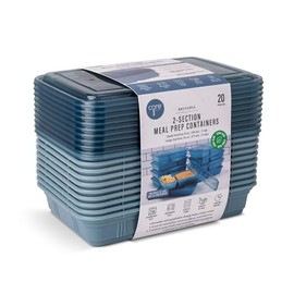 Core Home Pantry Refrigerator Freezer 24 Ounce BPA Free Plastic Sectioned Stackable Meal Prep Food Storage Containers, 20 Piece Set Cool Dusk Blue