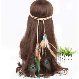 Hippie Fashion Headband Indiana Elegant Peacock Feather Headband Bohemian Gypsy Feather Headband Woman Girls Favorite Hair Accessories