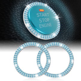 LivTee Car Engine Start Stop Decoration Ring, Crystal Double Rhinestone, Bling Car Interior Accessories for Women, Key Ignition & Knob Bling Ring, Push to Start Button Cover/Sticker, Cyan