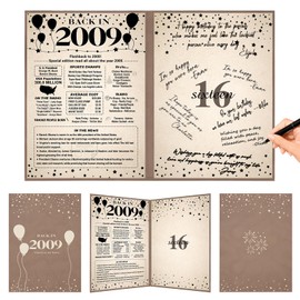 Crenics 16th Birthday Decorations for Boys or Girls 2009, Vintage Back in 2009 Birthday Poster, 16th Birthday Guest Signature Book, Great Sweet 16 Birthday Gifts