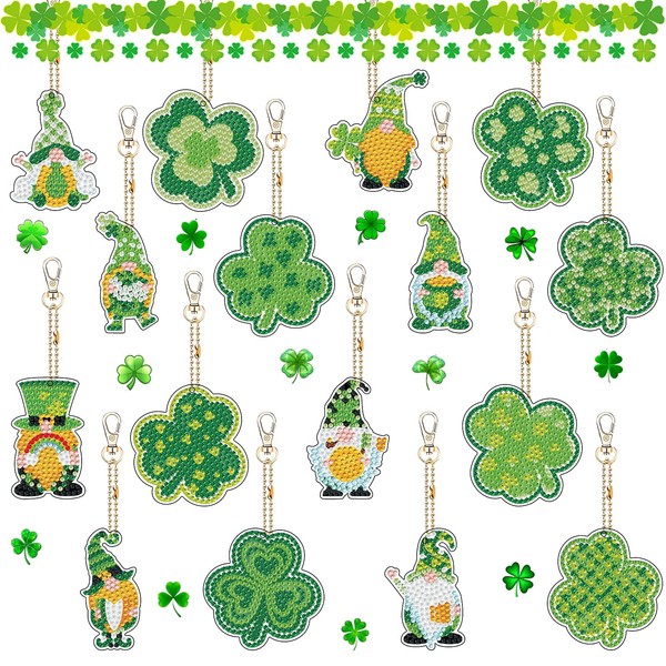 EVECILOO 16-Piece St. Patrick's Day Diamond Keychain Set, 5D DIY