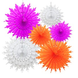 Time to Sparkle 6 Pack Mix Tissue Paper Fan Party Fan Snowflake Christmas Wedding Decoration Fan Mix-Orange Shade