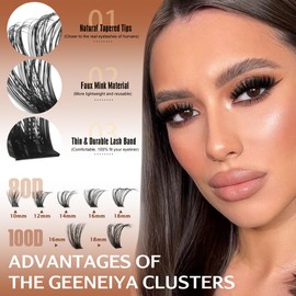 Geeneiya Volume Lash Clusters Eyelash Clusters DIY Lash Extension D Curl Eyelash Extensions,10-14mm Eye Corner Individual Eyelashes and 16-18MM Cluster Lashes