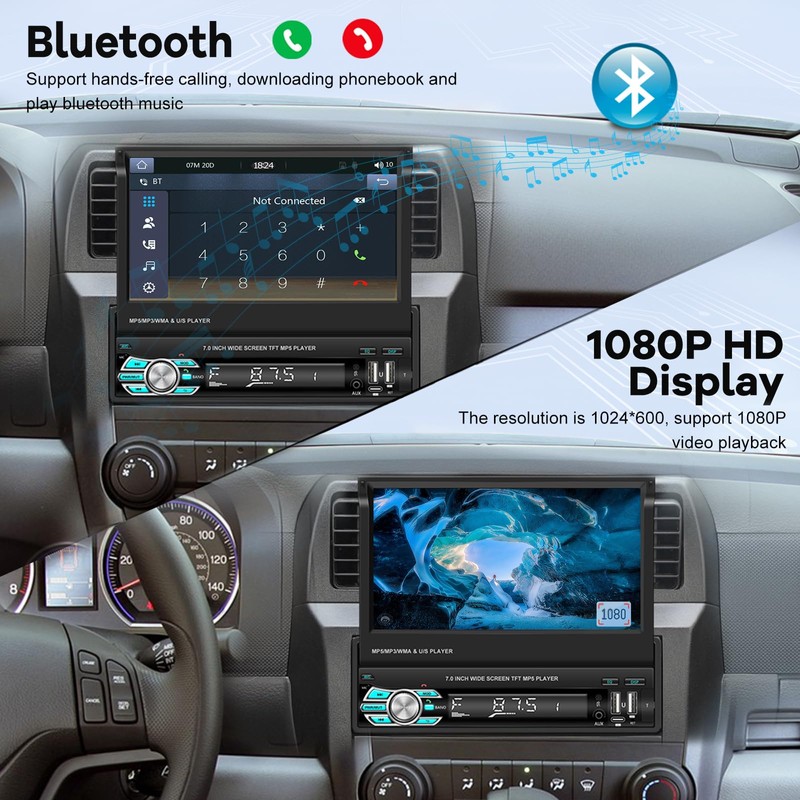 Single Din Flip Out Screen Car Stereo with Wireless Carplay