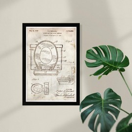 Wynwood Studio Bath and Laundry Framed Wall Art Prints Seat 1956 Parchment' Toilets Home Décor, 13" x 19", Brown, White