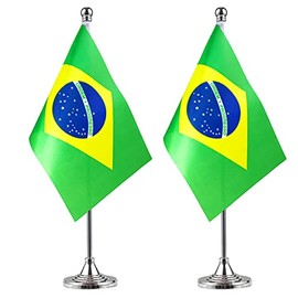 WXTWK 2 Pack Brazil Flag Brazilian Desk Flag Small Mini Brazilian Table Flags With Stand Base,Home Office Festival Events Celebration Decorations