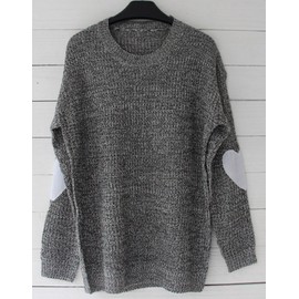 shermie Women's Cute Heart Pattern Elbow Patchwork Knitted Sweaters Long Sleeve Crew Neck Casual Pullover Large Thick Dark Grey