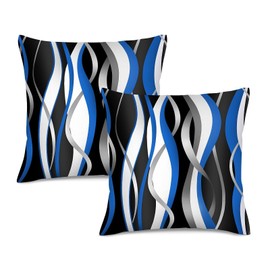 Oblivix Blue and White Grey Throw Pillow Covers Set of 2 18X18 Modern Geometric Lines Cushion Covers for Living Room Sofa Accent Home Decor Abstract Art Decorative Pillowcases Outdoor Pillows
