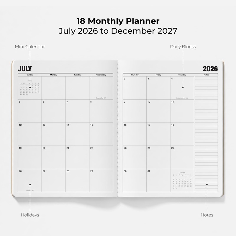 Monthly Planner 2026-2027, Jokotha 18 Months Calendar Planner from July
