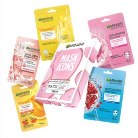 Garnier Mask Icons Discovery Collection - Face & Eye Sheet Masks Set for Dehydrated, Dull and Tired Skin, includes Vitamin C*, Hyaluronic Acid, Niacinamide - Pack of 5 sheet Masks