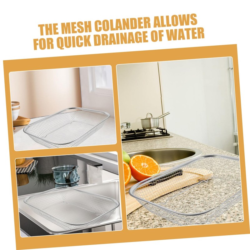BIUDECO 2pcs Stainless Steel Drainer Colander: Rectangle Mesh Basket Table