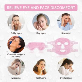 Warm and cold for the face, reduces swelling, eliminates dark circles and reduces dark circles, relieves headaches, brightens the skin (pink face mask + eye mask)