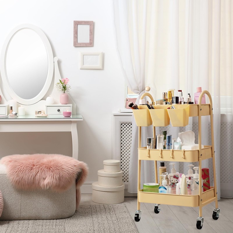 danpinera 3-Tier Rolling Cart, Utility Cart Mobile Metal Rolling Storage