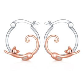 CUPENDA Cat Earrings 925 Sterling Silver Cat Hoop Earrings Animal Jewellery for Women Girls, Sterling Silver, No Gemstone